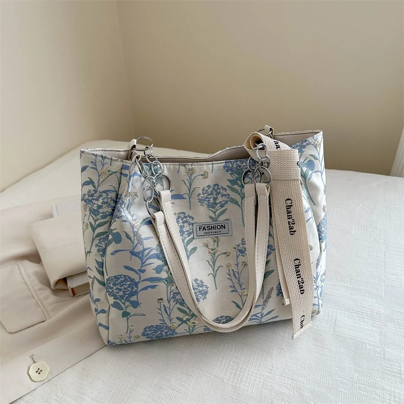 

Модная сумка на плечо с цветочной вышивкой и принтом, парусиновая большая вместительная женская дорожная сумка, художественная элегантная большая сумка для школы