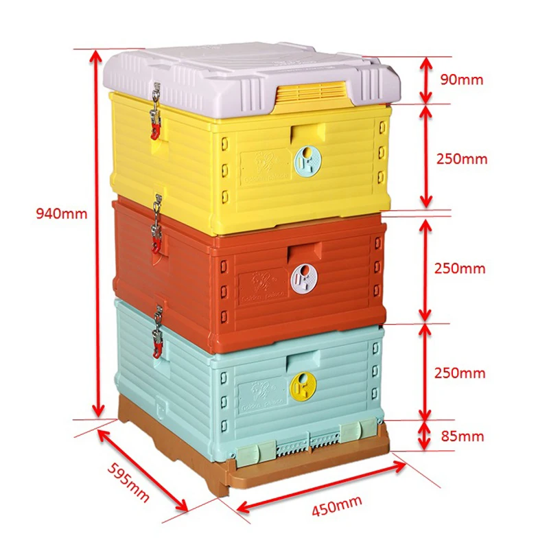3 Layers Insulation Plastic Beehive, Super Solid Beehive 10 Frames Plastic Beehives Top Bee Feeder