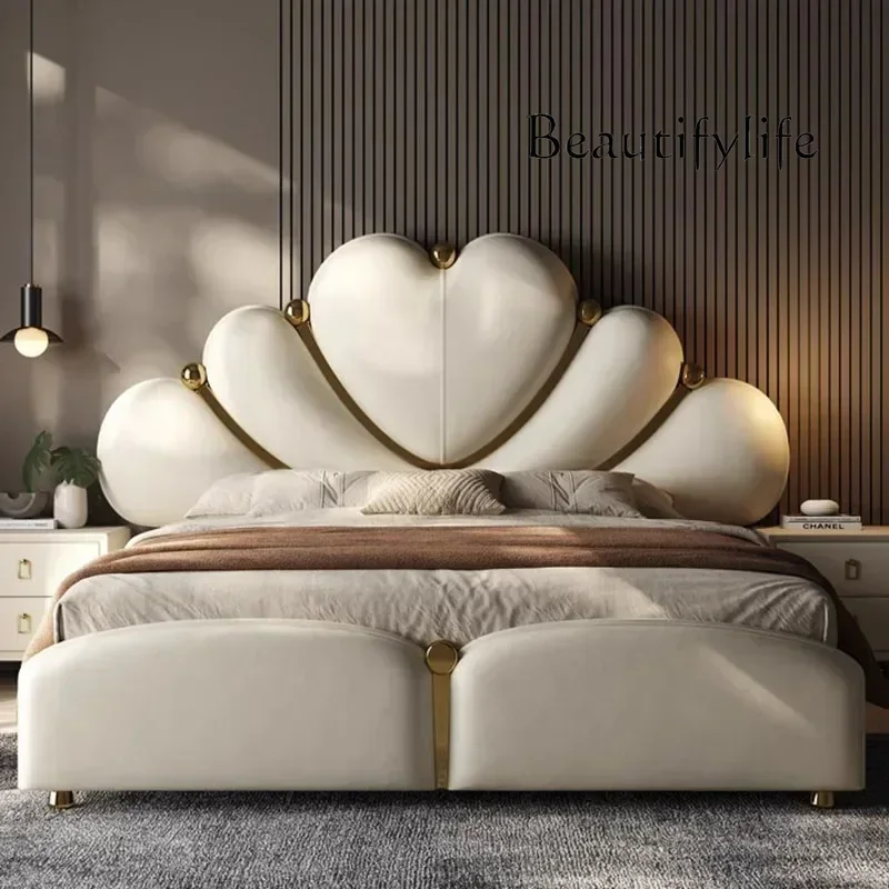 

X Waterproof Nordic Aesthetic Double Bed European Queen Twin King Headboard Double Bed Frame White Luxury Cama Casal Furniture