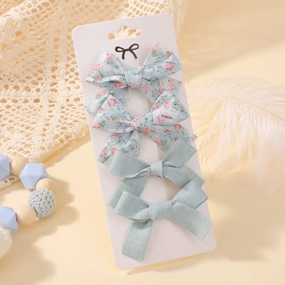 

4Pcs/Set Cute Kids Bows Hair Clip for Baby Girls Sweet Printing Hairgripes Lace Striped Yarn Barrette Headwear Hair Accessories