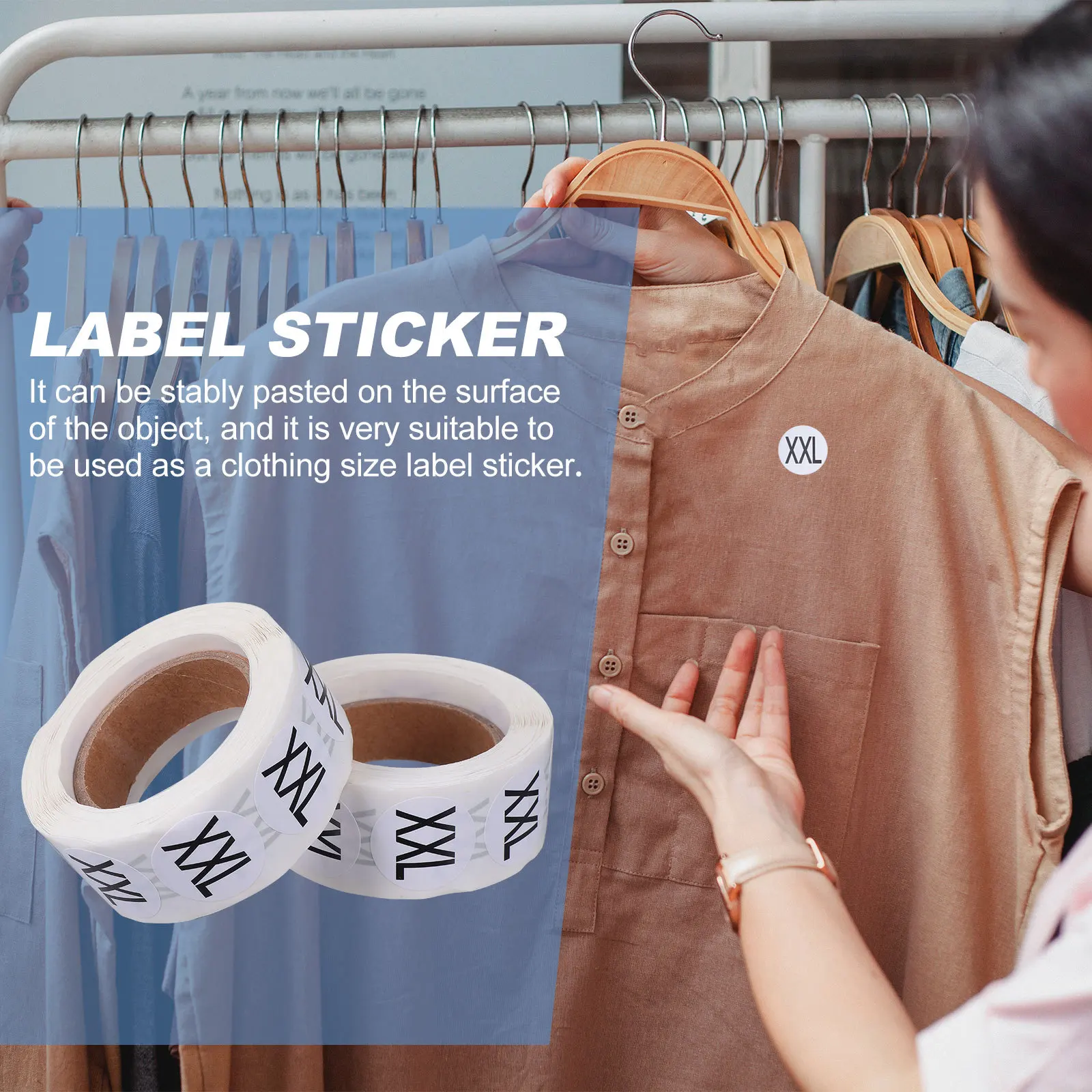

2pcs 2 Rolls Round Clothing Size Sticker Label Self-Adhesive Waterproof Labels For T-Shirts Hats Sweaters Coats Multi-Size