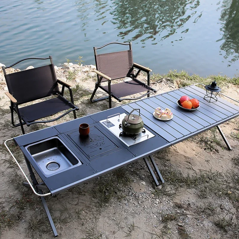 Outdoor camping foldable table Chicken rolls table travel barbecue aluminum alloy ultra lightweight portable picnic