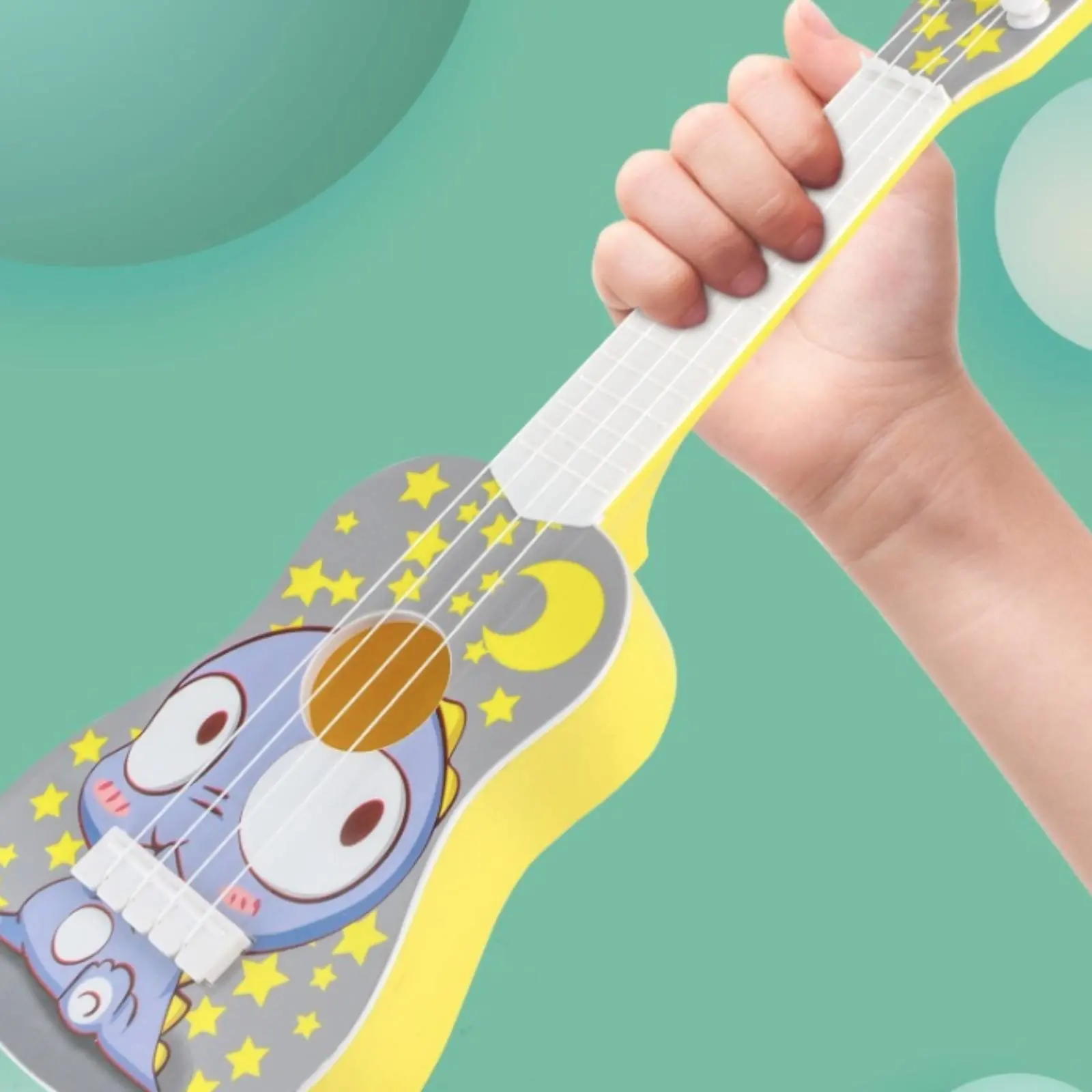 Children's Ukulele Early Learning Mini 4-Cord Guitar Cartoon Guitar Toy Nylon Strings Young Child Musical Toy for Beginners