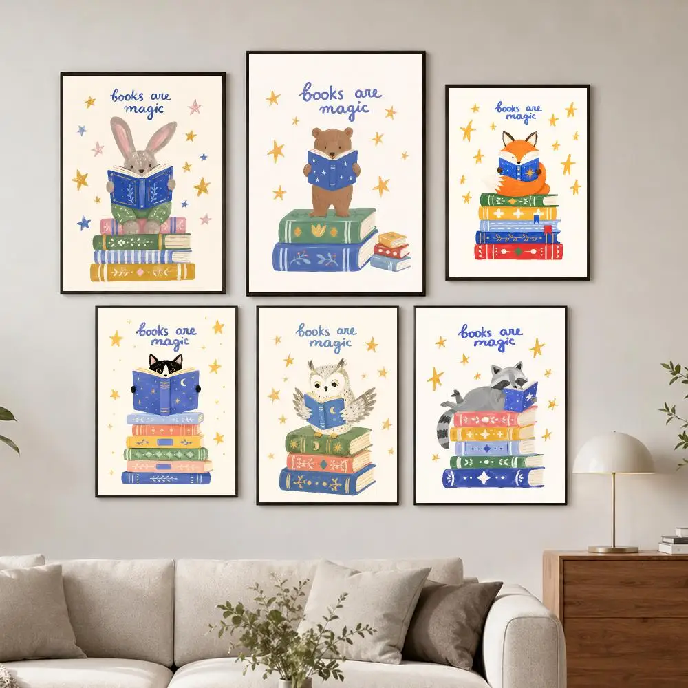 Bookish Animal Magic Poster Wall Decor Self-Adhesive Aesthetic Modern Vibe Stylish Gift Friends Living Room Bedroom