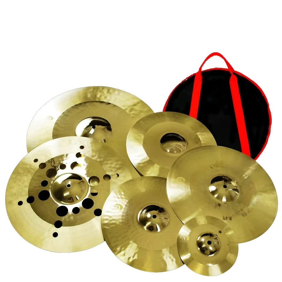 Beatello Professional Hand-made 6Pcs B25 Platillos Gong & Cymbals Drum Set Pack with Bag for Musical Percussion Instrument