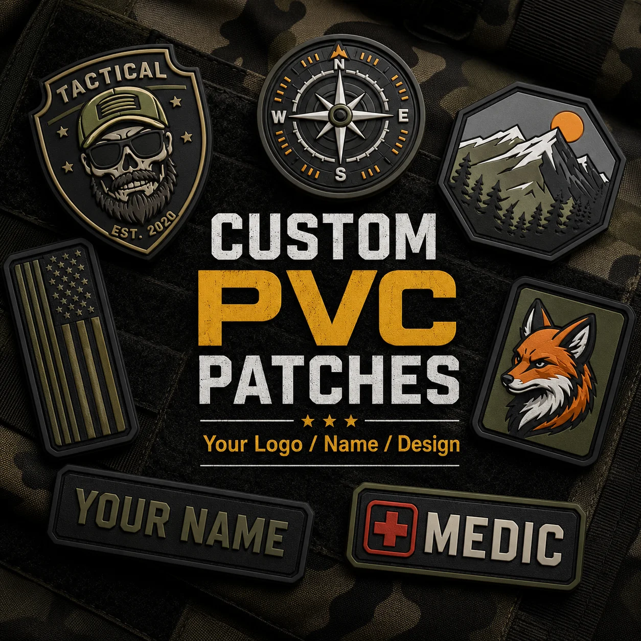 Personalized Custom PVC Patches 3D Rubber Logo Name Badge Hook and Loop for Backpacks Hats Jackets Team Uniform Outdoor Gear