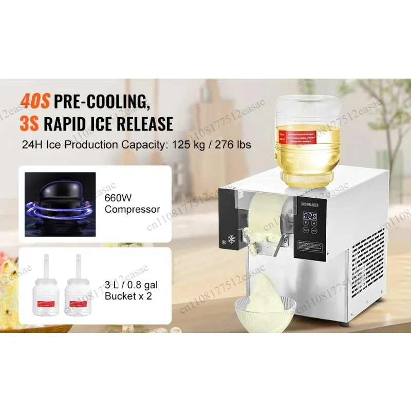 Stainless Steel Commercial Snowflake Ice Maker, Air Cooled Machine For Cafe And Bakery Use