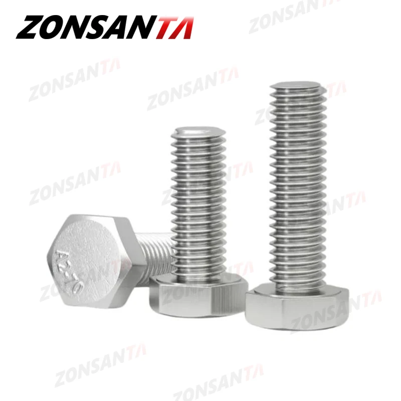 ZONSANTA 304 Stainless Steel Hexagon Head Bolt M3 M4 M5 M6 M8 M10 M12 Full Thread External Hex Hexagon Head Screws DIN933