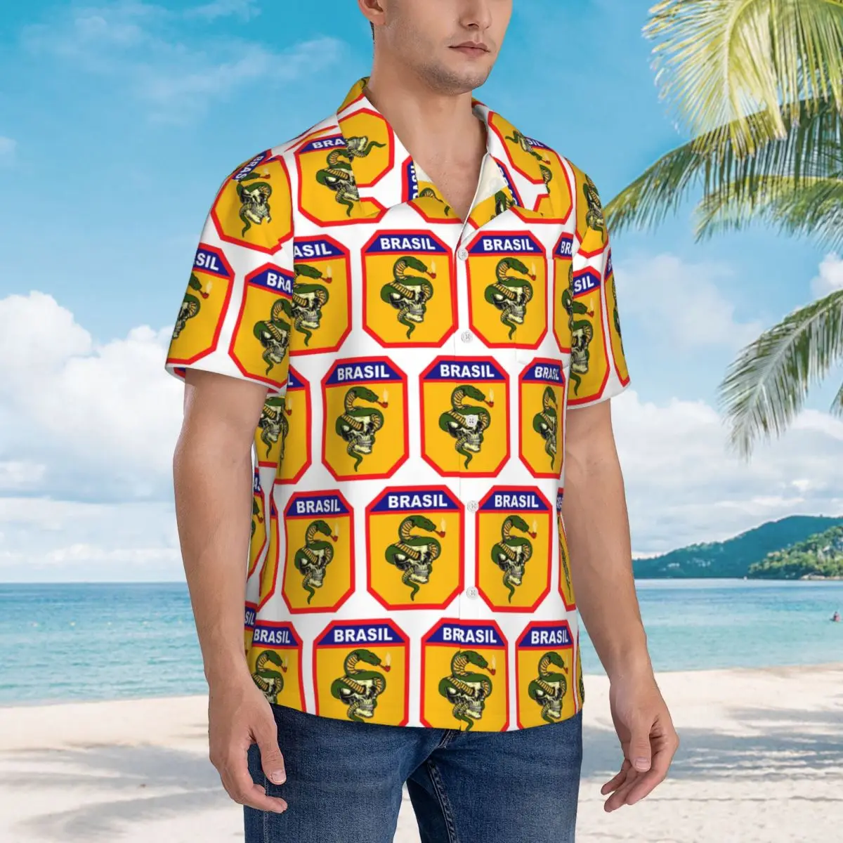 

The Smoking Snake Brazilian Expeditionary Force Pacht Hawaiian Shirts Men Short Sleeve Shirt for Summer Beach Men's Lapel Tops