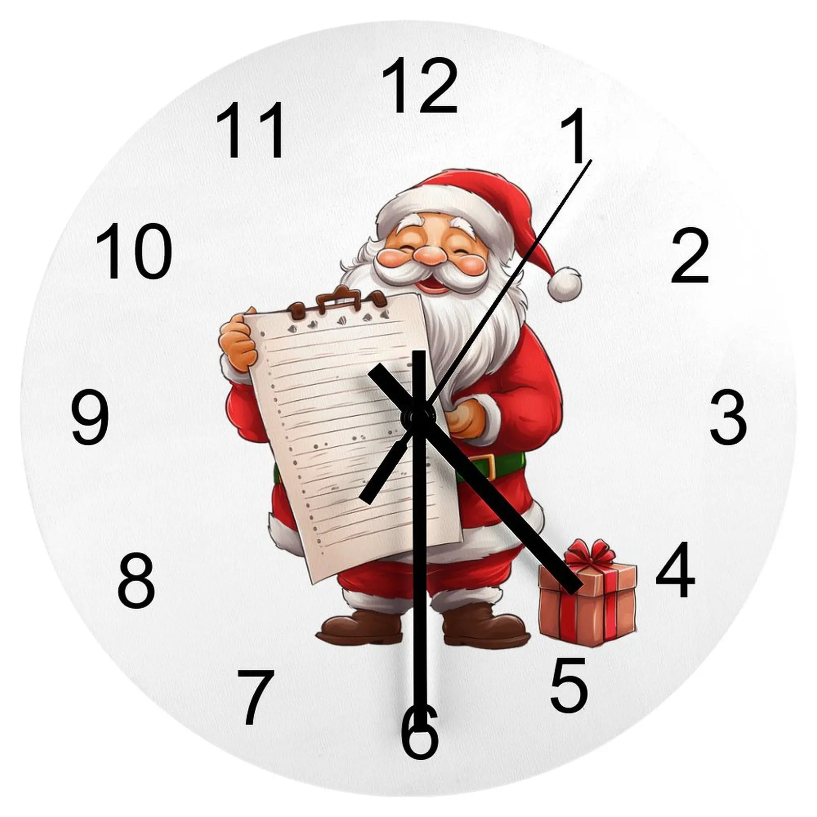 

Farm Wall Clock Santa Claus Clocks 12 inch Mute Wooden Round Multicolor Slim Profile Fantasy