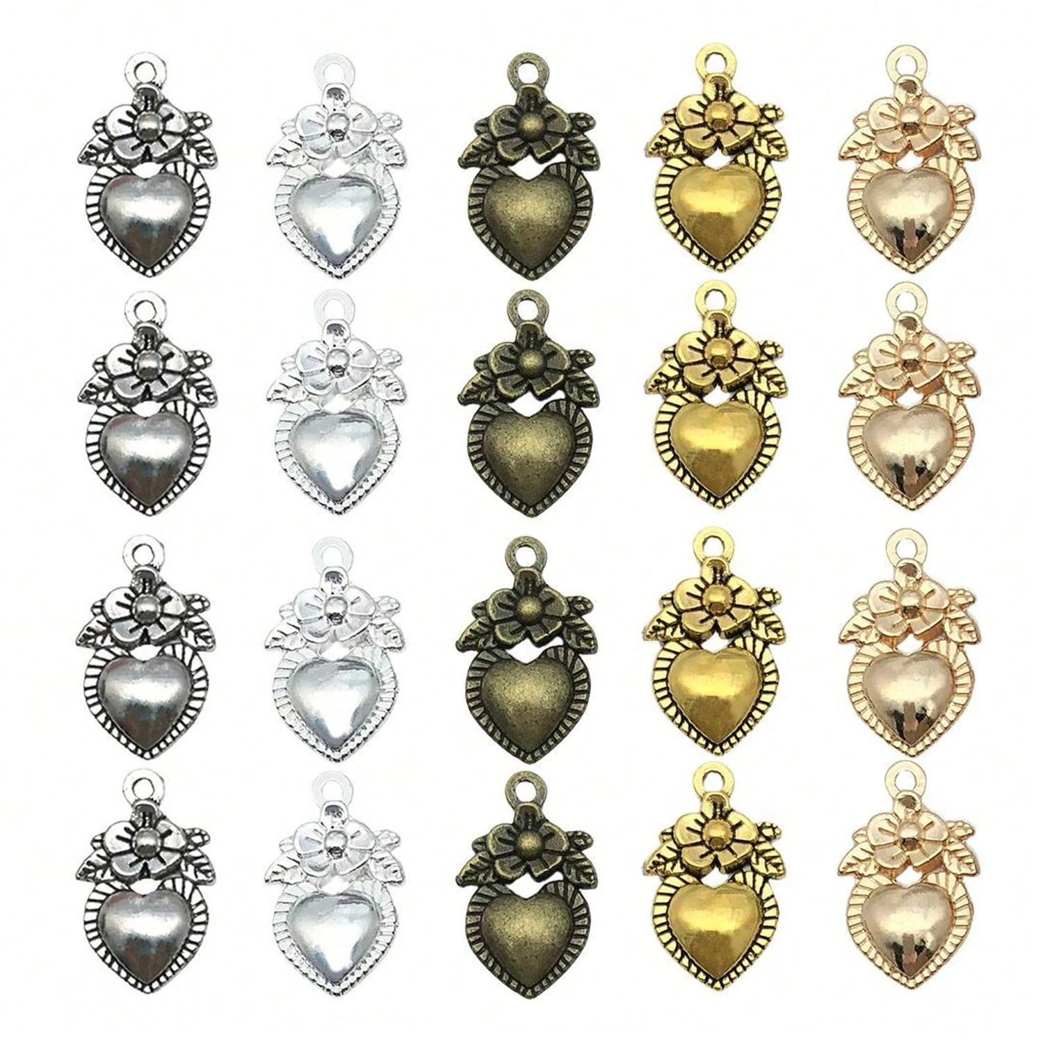 20pcs Alloy Peach Heart Multi-Color Love Heart Flower Small Pendants, Suitable for DIY Accessories Handmade Necklace Bracelet Ch