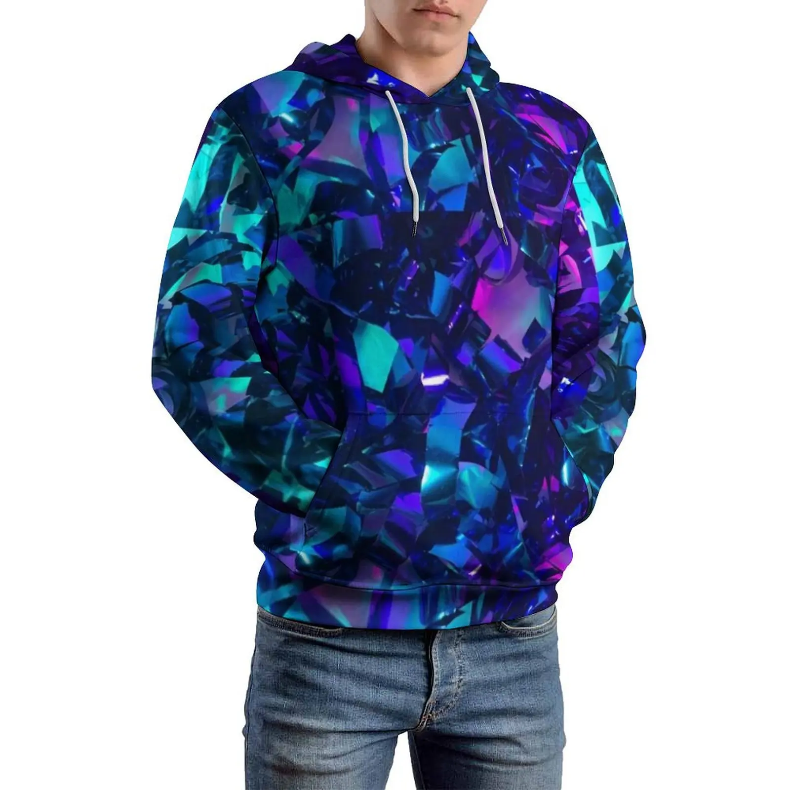 Metallic Abstract Pattern Loose Hoodies Colorful Modern Art Aesthetic Hoodie Men Long-Sleeve Oversized Casual Graphic Tops