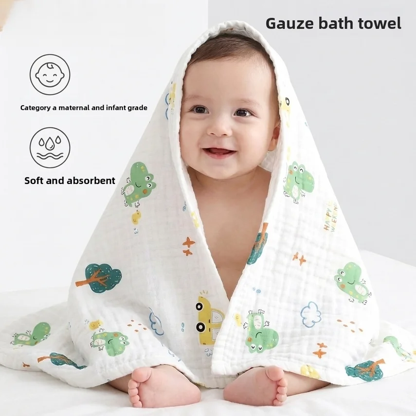 Baby Pure Cotton Gauze Bath Towel For Newborns, Class A Absorbent And Breathable Gauze