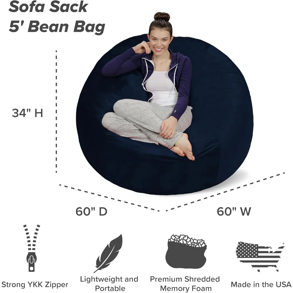 كرسي أريكة كيس بين باج - قطيفة، فائقة النعومة - كرسي بين باج من إسفنج الذاكرة مع غطاء من الجلد السويدي - أثاث محشو مملوء بالرغوة #3