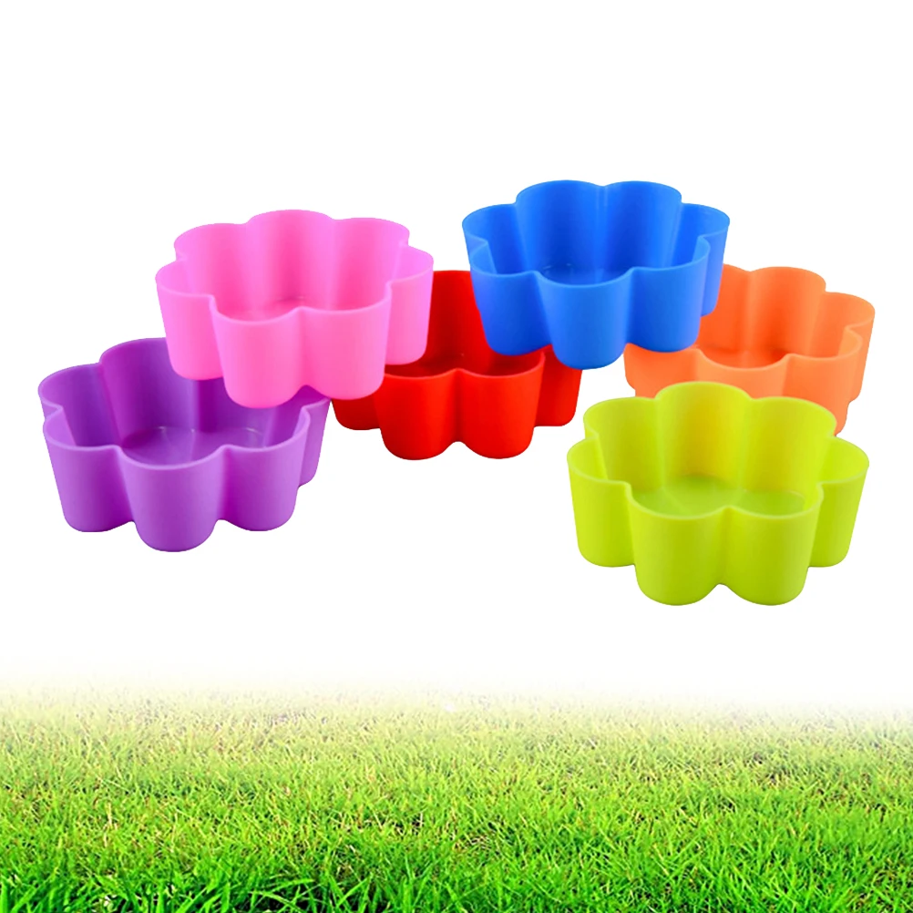 

12 Pcs Silicone Molds Baking Cups Liners Cake Moulds Non Stick Flower Shape Reusable Oven Safe Microwave Gastronomy Fun