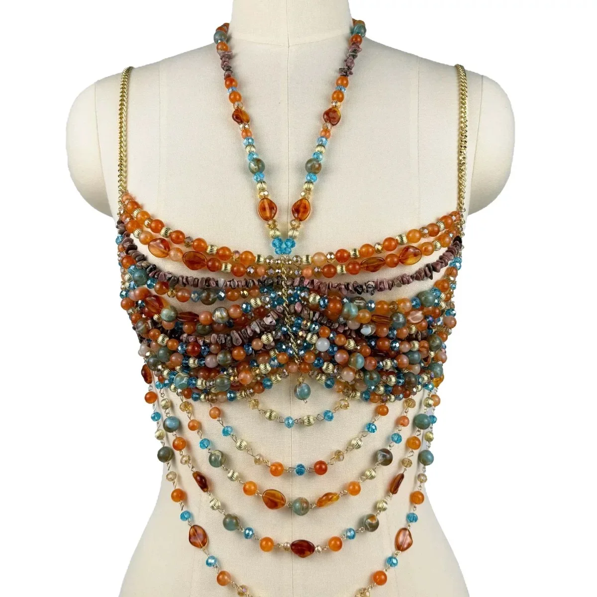 2025 New Women's Necklace Beaded Vest Hollow Out Top Jewelry Exaggerated Pearls Neck Bra Fashion Bra Women's Club Carnival