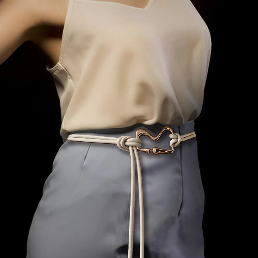 Cinturón anudado con cuerda de cuero para mujer coreana, cinturón fino, moda femenina, vestido sencillo, camisa, faja decorativa, correas de cintura