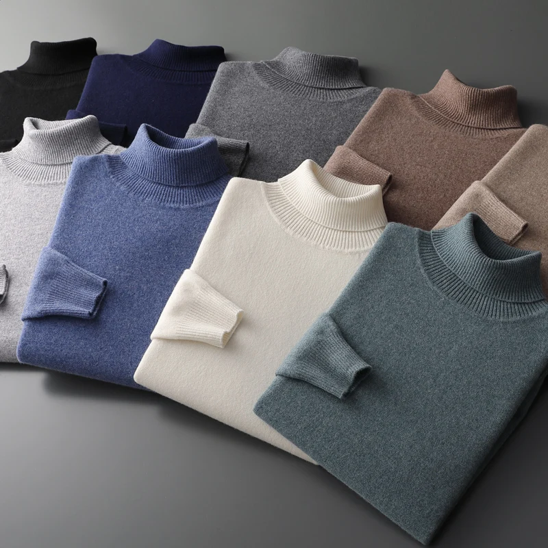 Fall/Winter Wool Sweater Men's New Lapel Thick Pullovers Youth Loose Warm Bottoming Shirt Pure Wool Casual Knit Tops