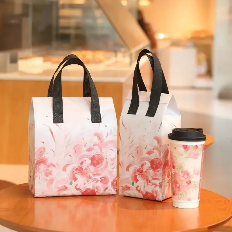 50pcs  Delivery Portable Food Cake Drinks Packaging Bag Keep Warm Cold Reusable Pouches Non-woven Insulation Tote Bags