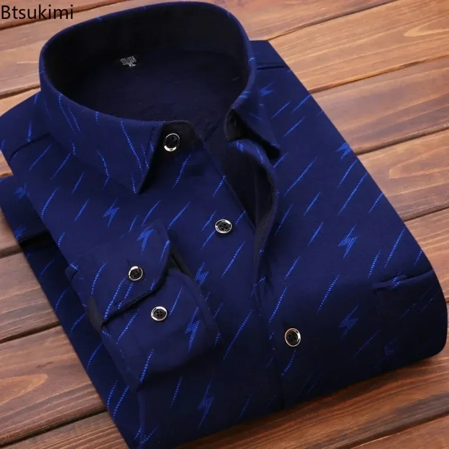 High Quality Men's Clothing 2025 Men Long Sleeve Thick Warm Shirt Tops Fashion Men Print Handsome Versatile Shirts Formal Shirts