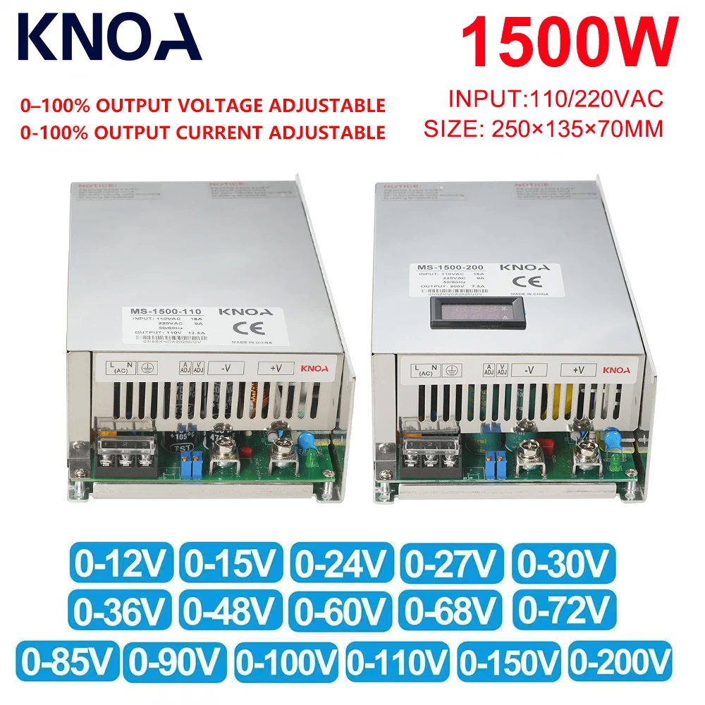 Digital Display Adjustable 1500W Power Supply 12V 13.8V 15V 24V 27V 30V 36V 60V 72V 80V 90V 100V 110V 150V 200V AC-DC SMPS