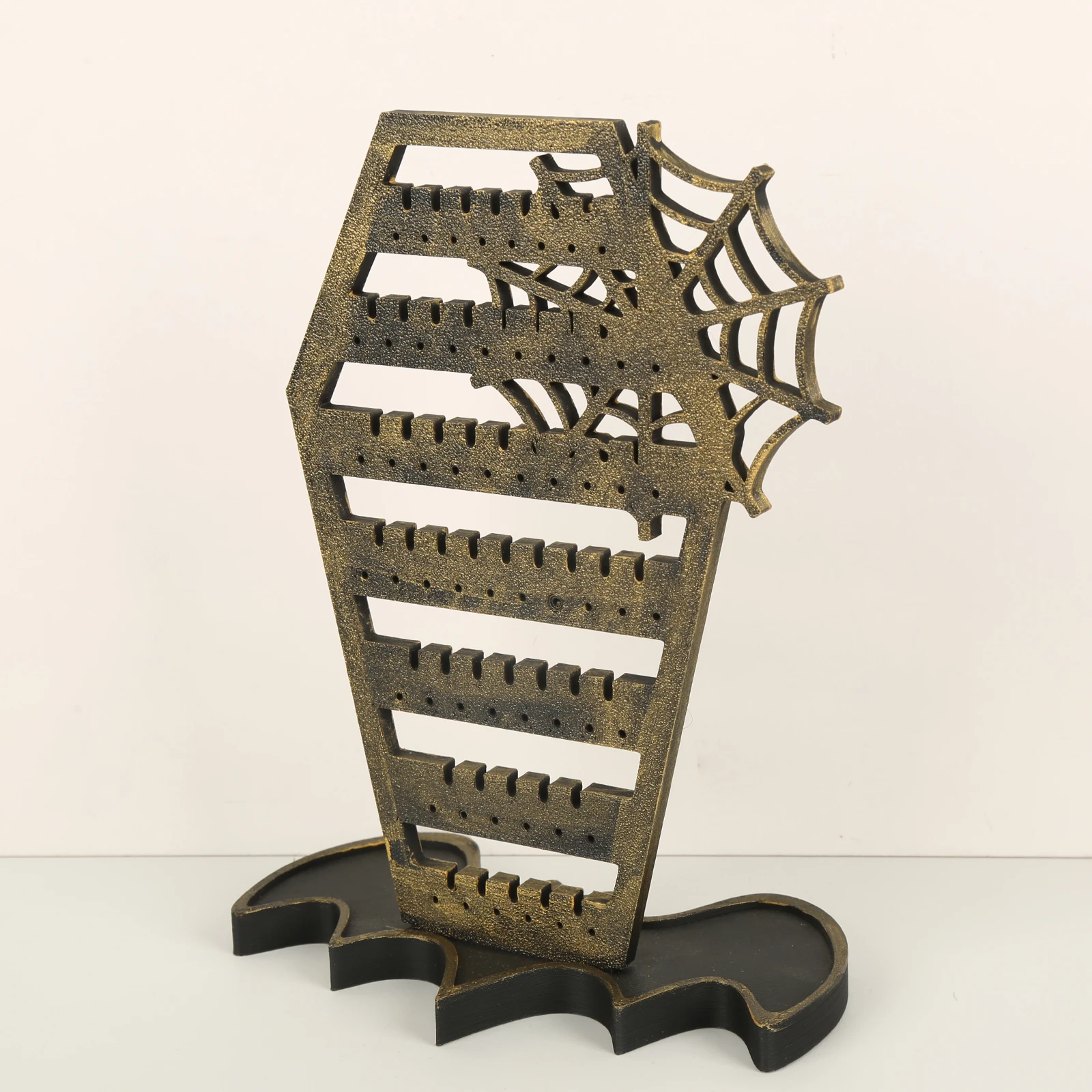 Cross‑border Gothic Coffin Spider Web Wooden Earring Holder Halloween Desktop Jewelry Display Stand Stud Necklace Accessory Orga view 3