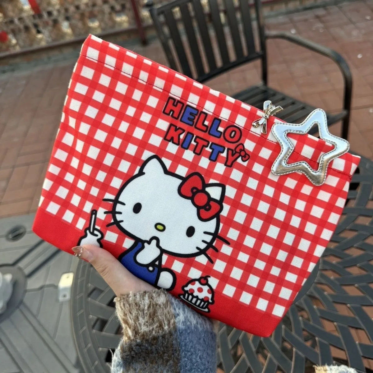 Hello Kitty Cosmetic Bag MINISO Envelope Handbag Large Capacity Toiletry Stationery Storage Bags