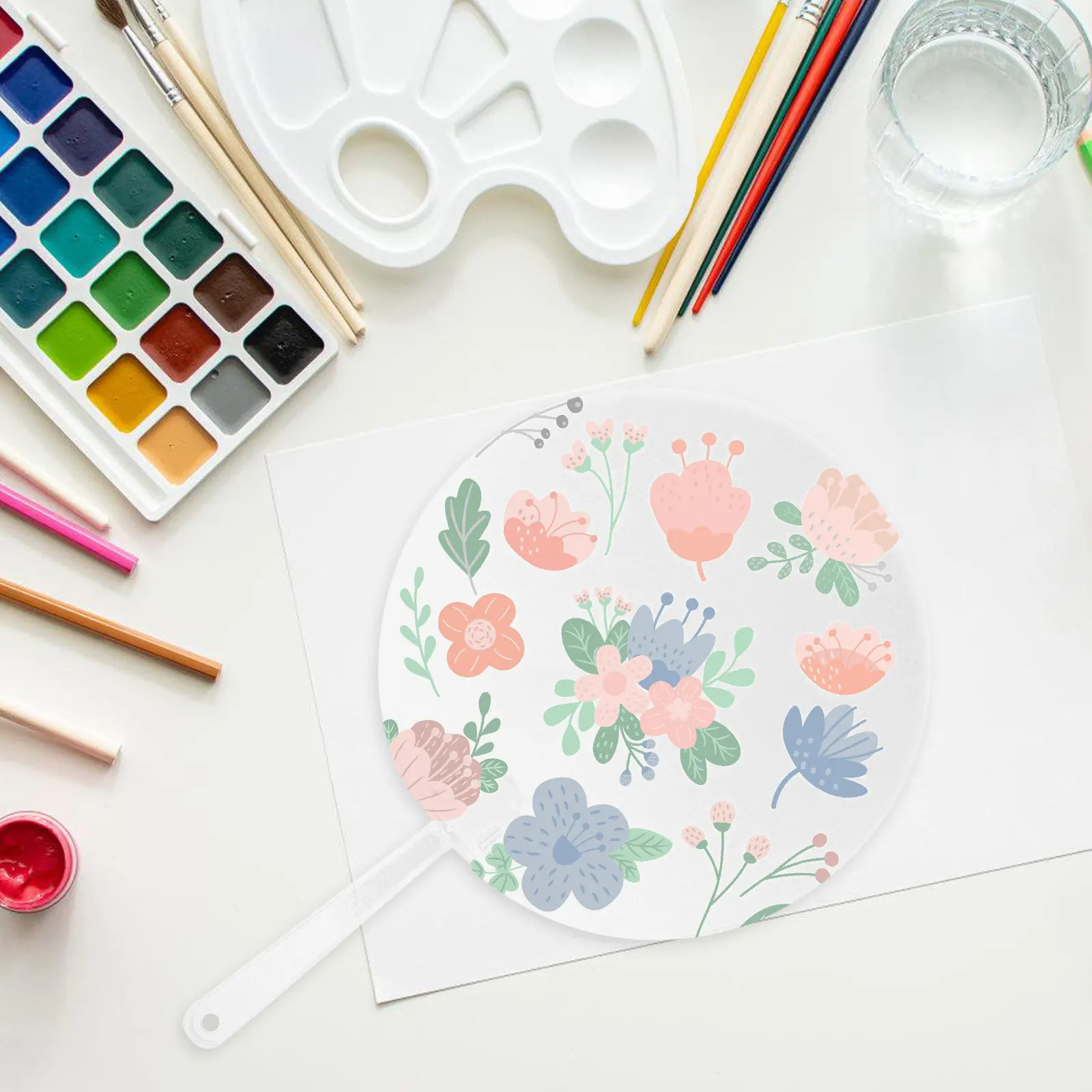 10Pcs Round Hand Fan Transparent Blank DIY Painting Fans Multi-Purpose Summer Cooling Performance Dance Props Decoration
