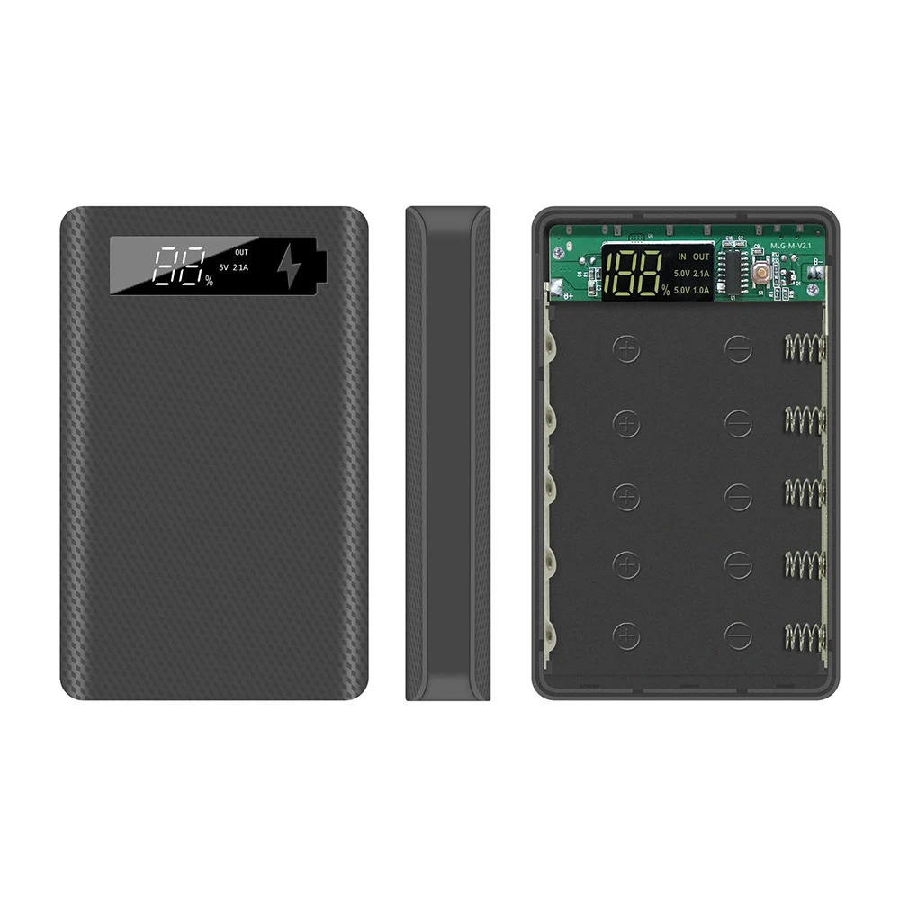 DIY Power Bank Case 5*18650 Battery Charge Storage Box with LED Flashlight Without Battery Type C USB Micro Power Bank Shell