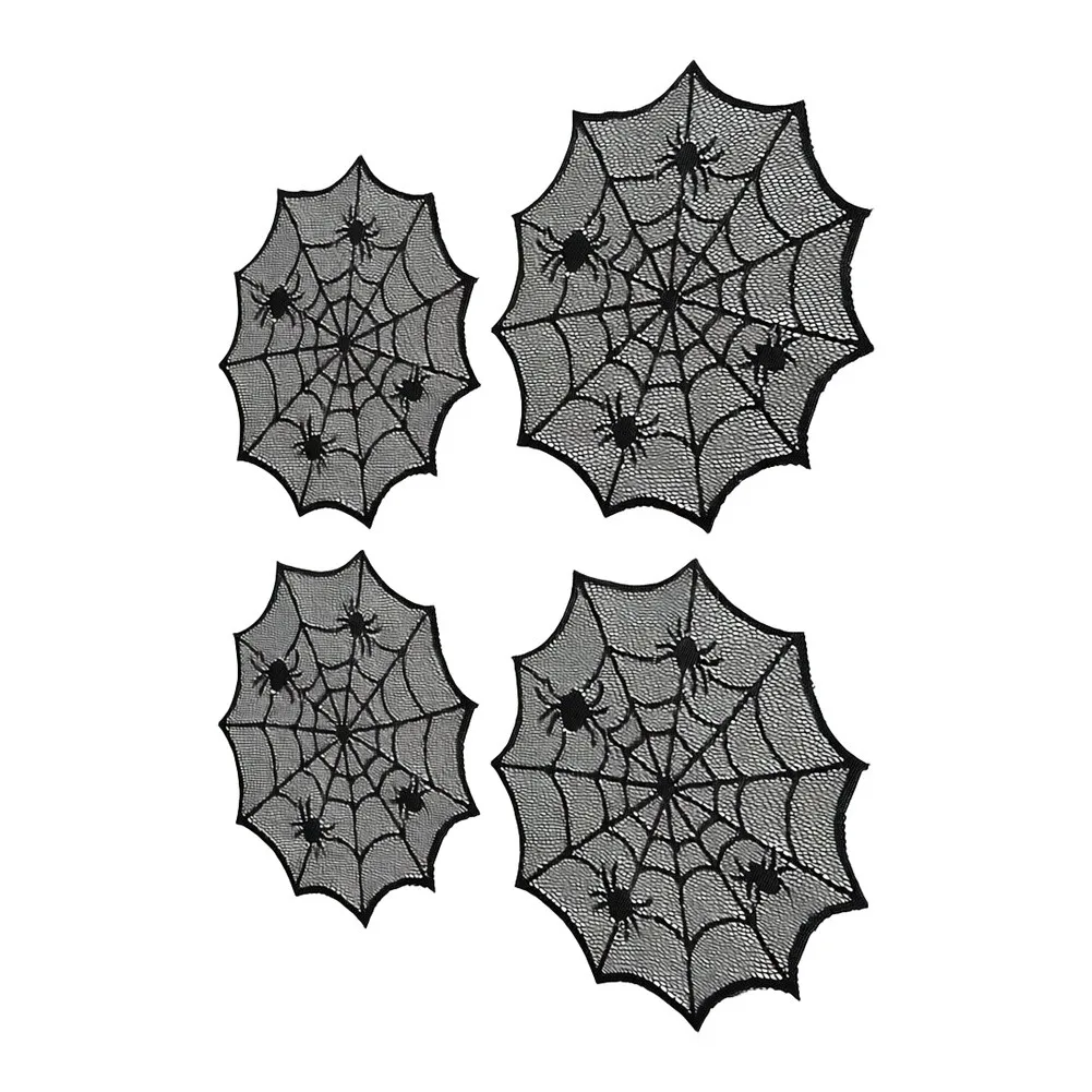 Halloween Round Table Mats 4 Pack Black Lace Web Style Placemats for Decorative Use with Plates Bowls and Cups at Parties