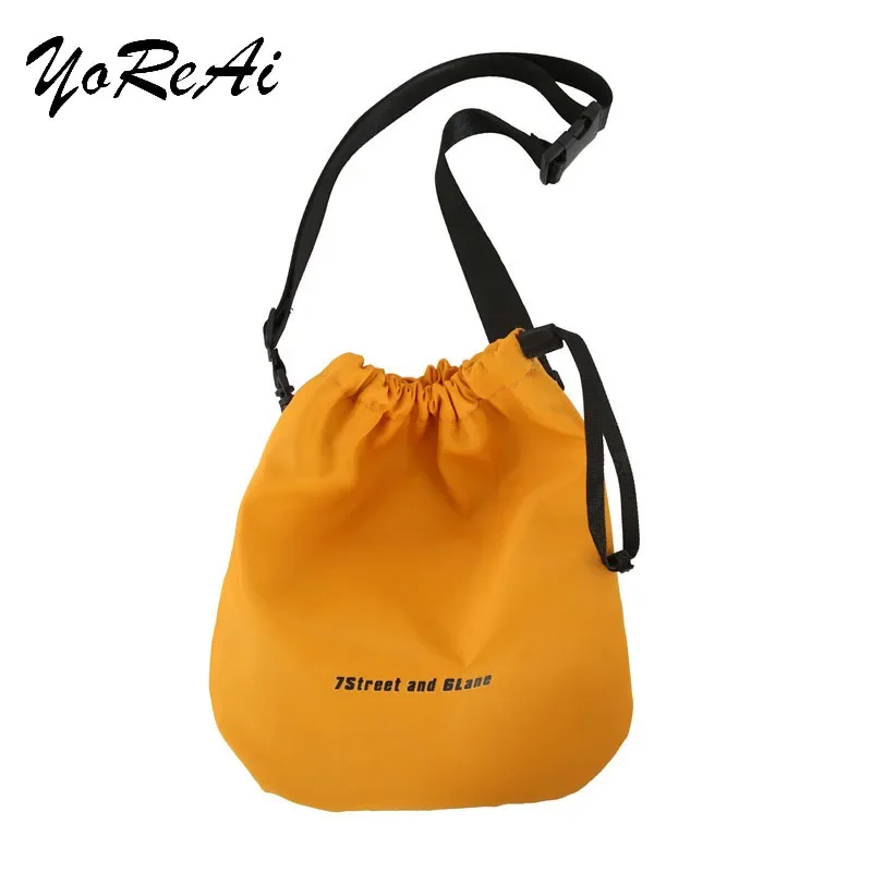 New Korean Hip Hop Female Nylon Street Shoulder Bag Drawstring Messenger Bag Shopping Tote Crossbody Pouch Women's Phone Handbag