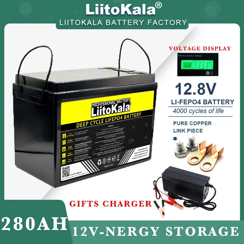 LiitoKala 12V 310ah 280ah 120AH 180ah LiFePO4 Battery 12.8V Lithium Iron Phosphate Golf cart Touring car 14.6V Charger Duty-free