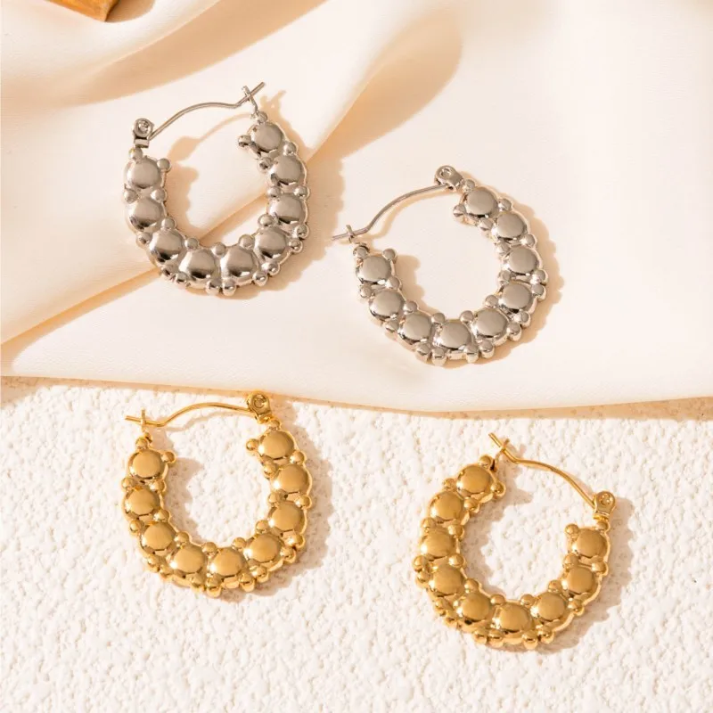 ANENJERY 316L Stainless Steel Circular Striped folds Earrings for Women Fashion Personality Niche Jewelry Gifts Wholesale