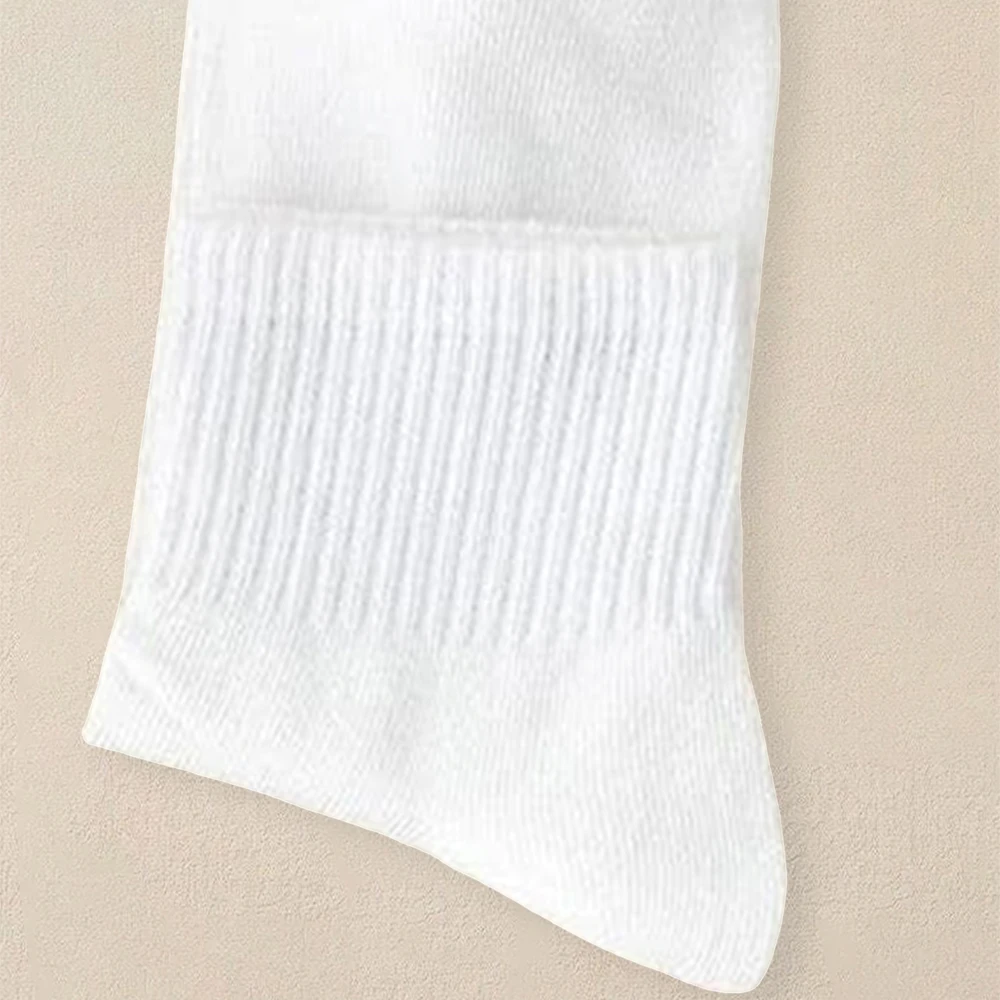 5 Pairs Women Pure White Socks Simple Versatile Comfortable Breathable Deodorizing Quick Drying Lightweight Mid Length Socks