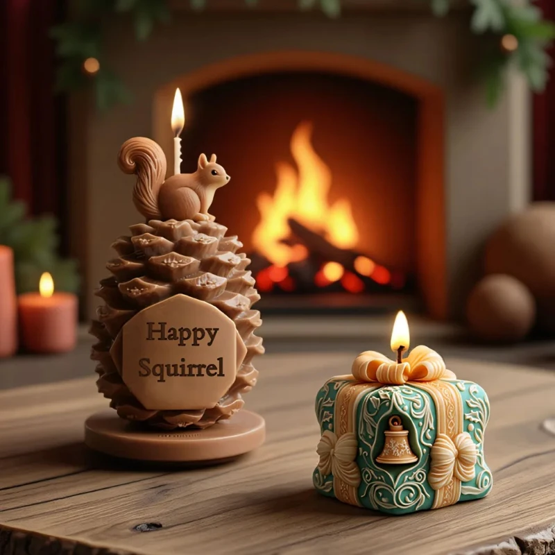 Winter 3D Glocke Geschenkbox Silikon Kerzenform Relief Schneemann Apfel Keramik Gips Harz DIY Form für Weihnachtsdekoration Tannenzapfen