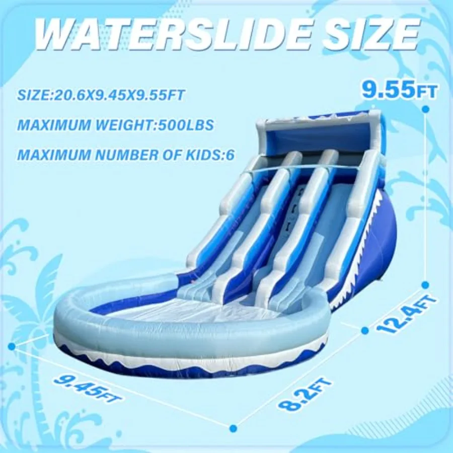 Backyard inflatable water slide for kids and adults: 20.6FT triple-slide swimming play center, lightweight premium PVC, blue an