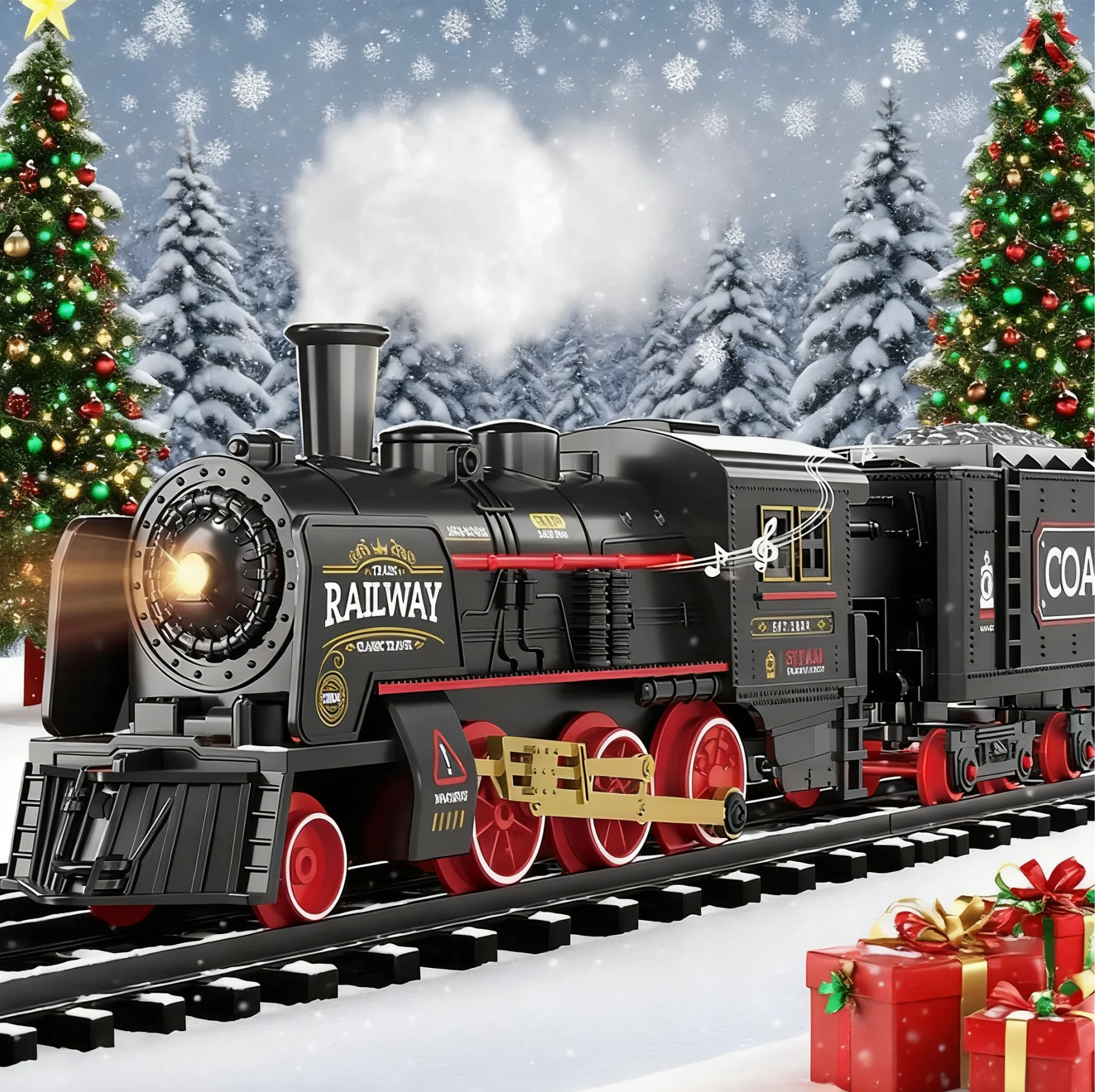 Świąteczny Elektryczny Pociąg Kolejowy Retro Lokomotywa Parowa z Dymem Kolej Szybka Model Parkingowy Prezent dla Dzieci na Boże Narodzenie