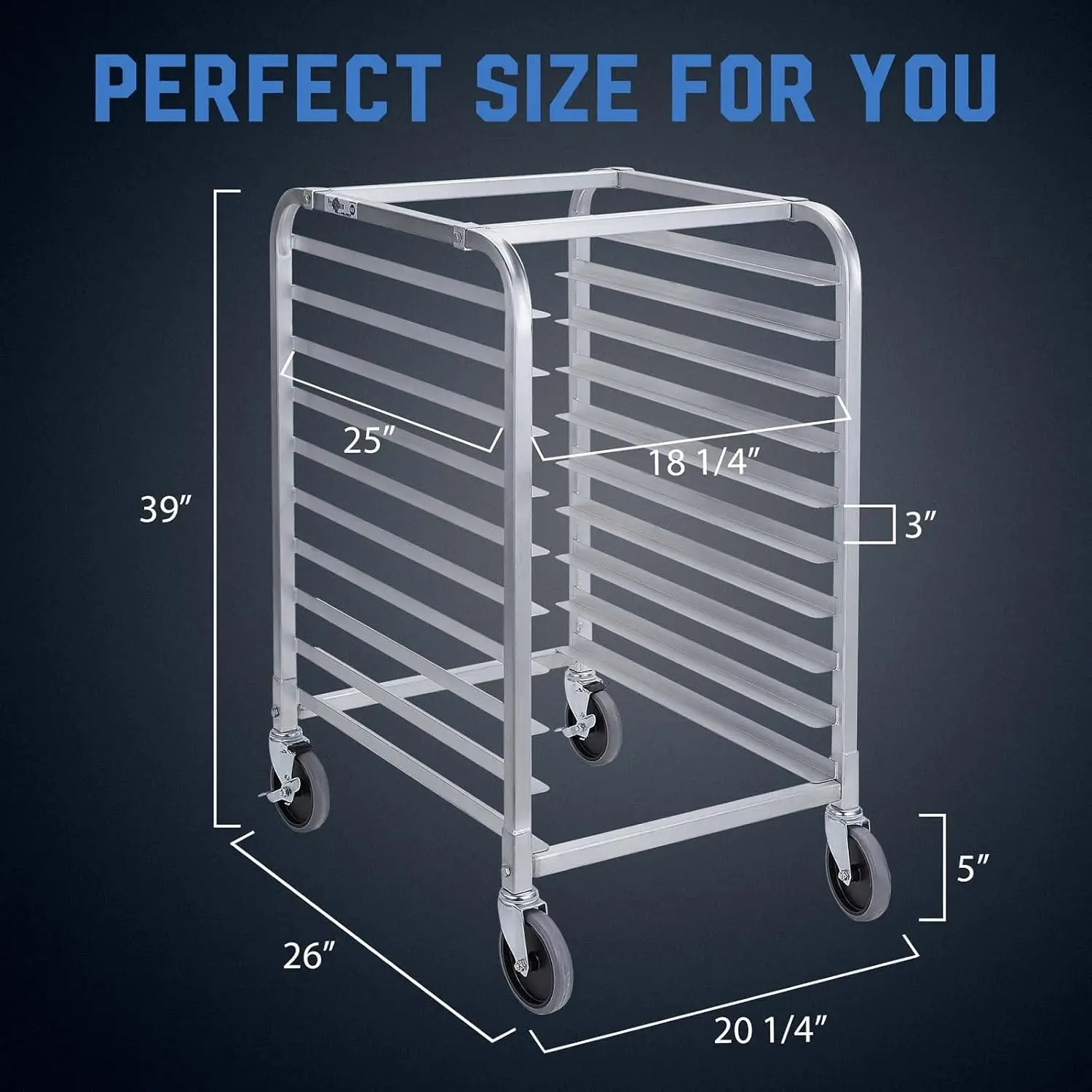 Bun Pan Bakery Rack 10 Tier with Wheels Aluminum Racking Trolley Storage for Half or Full Sheets