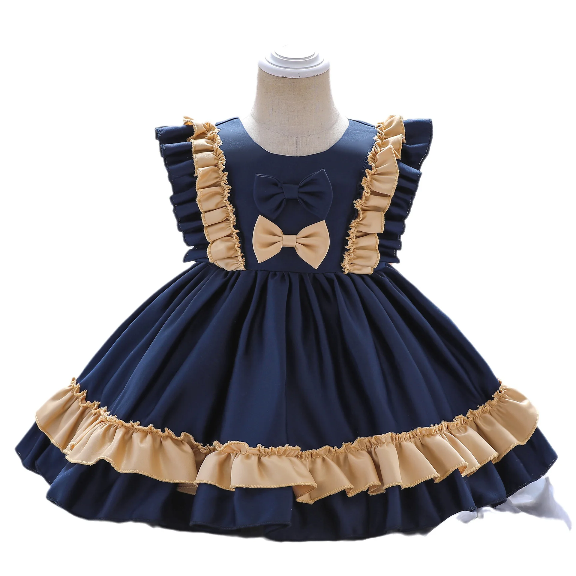 Costume da spettacolo per feste di Lolita Princess con fiocco abbinato al colore del panno forgiato per bambini