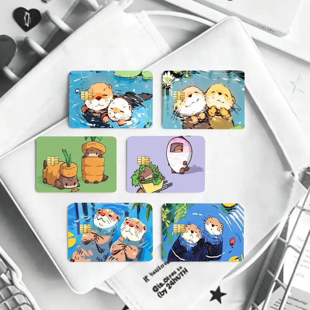 Cute Otter Animation Card Sticker 4Pcs Credit Card Skin Anti Scratch Bank Debit Card Decal