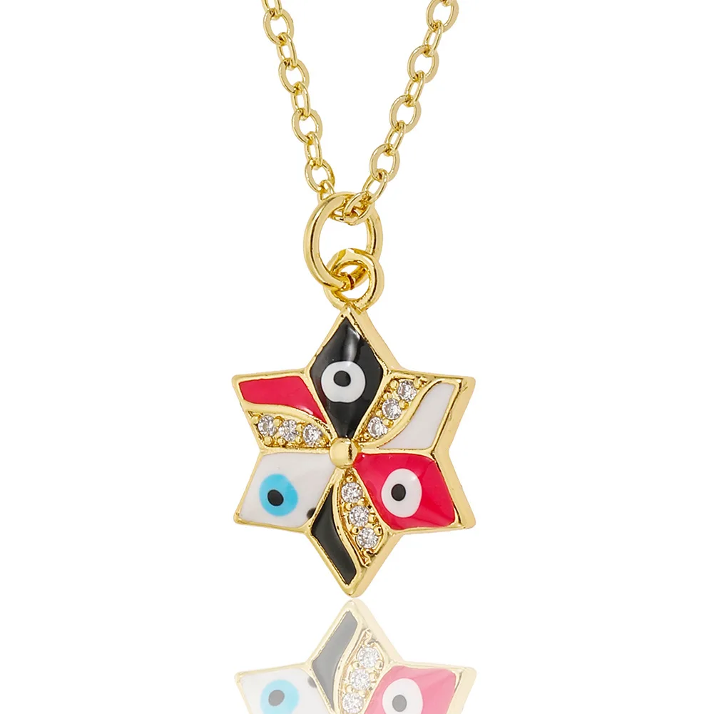 Cubic Zirconia Crystal Nazar Evil Eye Jewish Star Of Davids Chain Necklace Women Multicolor Enamel CZ Stones Trendy Jewelry Gift