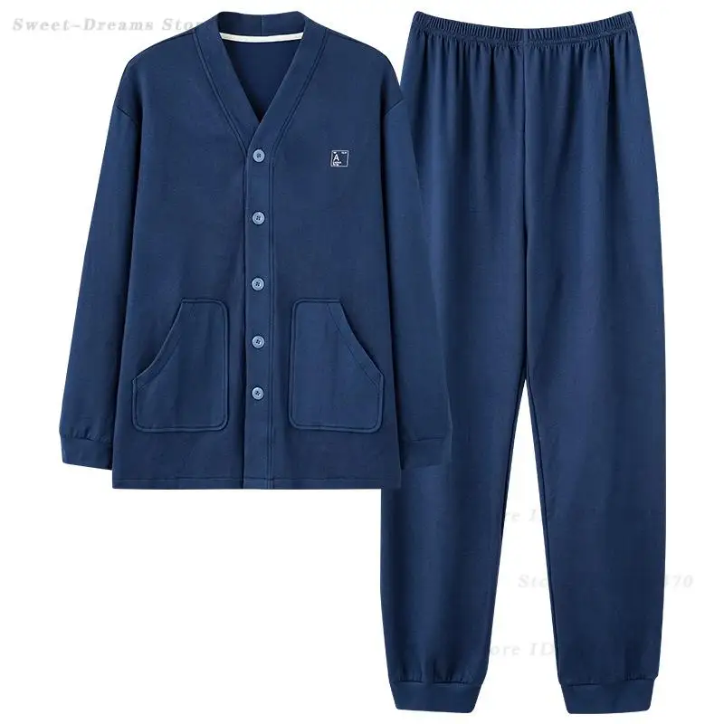 Male Autumn Winter Pajamas Set Men Warm Velour Sleepwear Loungewear Long Sleeved Cardigan Trousers Pyjamas Suit Home Clothes