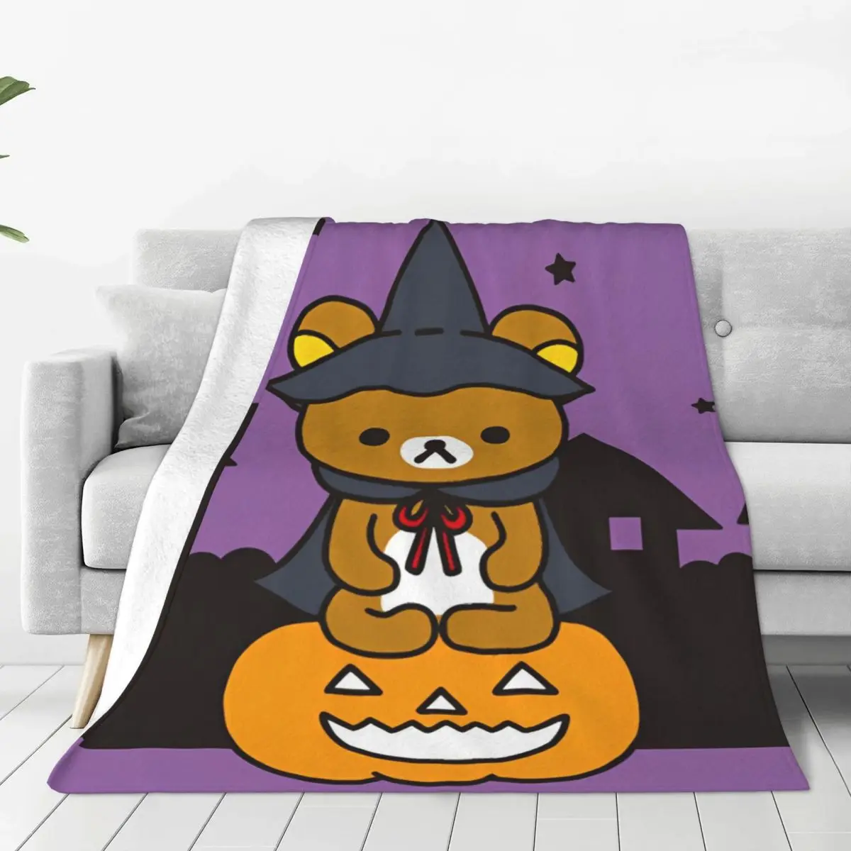 Rilakkuma Halloween Flannel Blanket Warm Bedding Throws for Home Decor Camping Pattern Bedspread Sofa Bed Cover