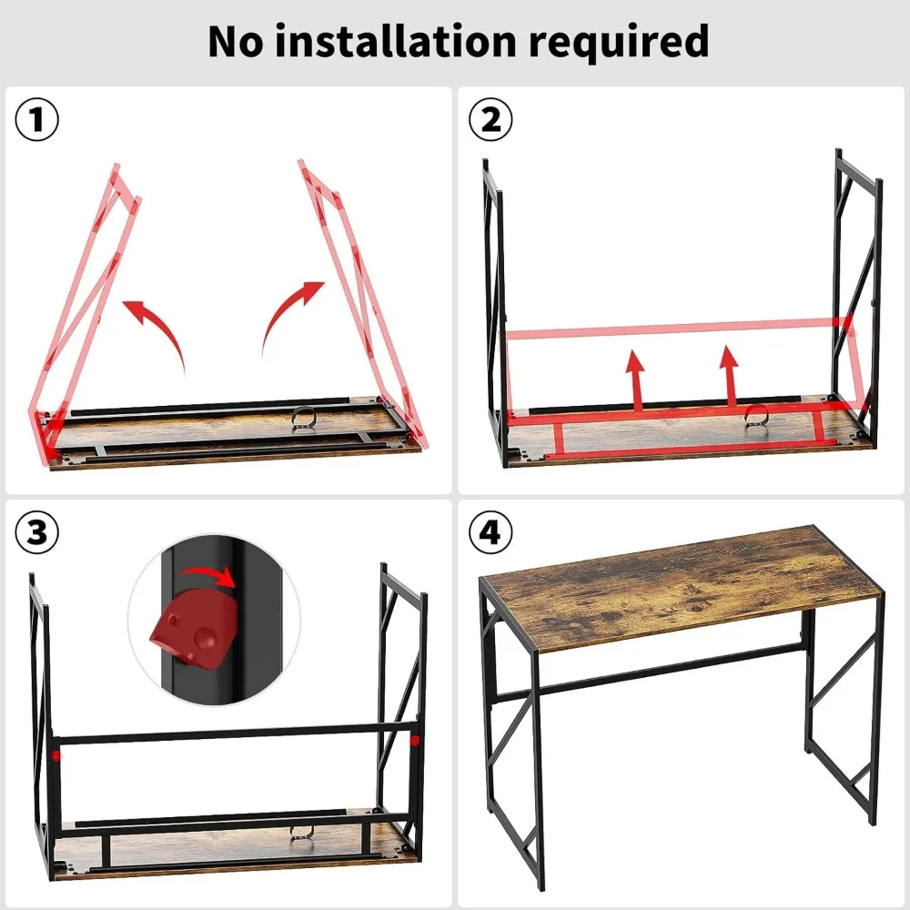 Folding Writing Desk for Home Office - Compact Foldable Computer Desk for Small Spaces, Ideal Study Table for No-Assembly Conven