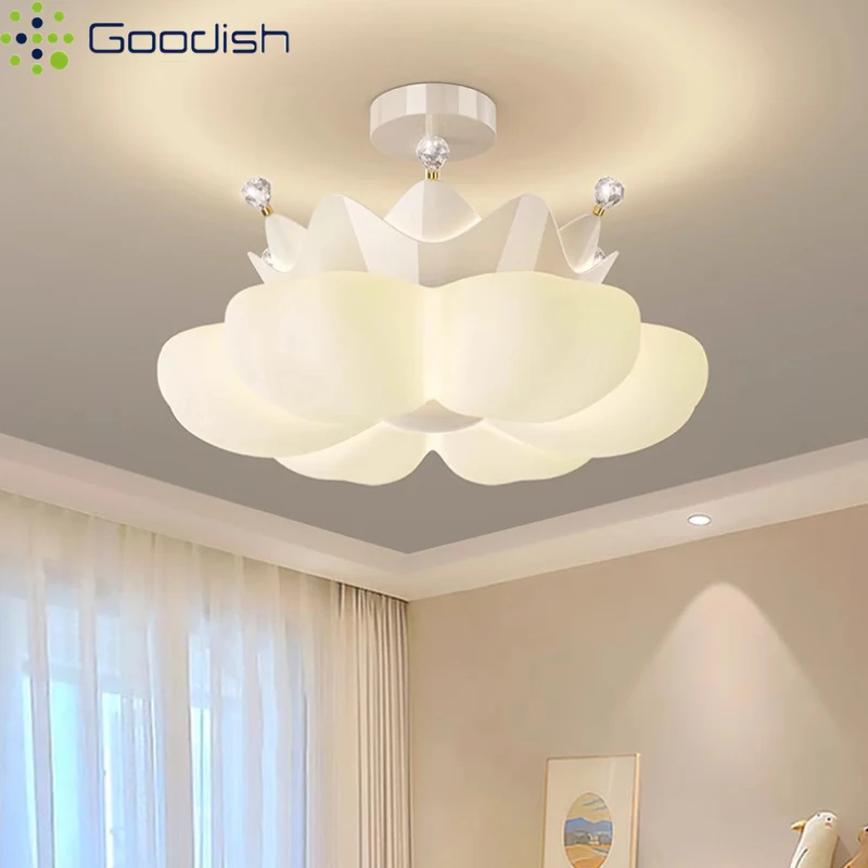 Minimalist Bauhaus Romantic White pink Crown Creative LED Home Ceiling Lights Lustre Lamps for Living Room Decoration Chandelier