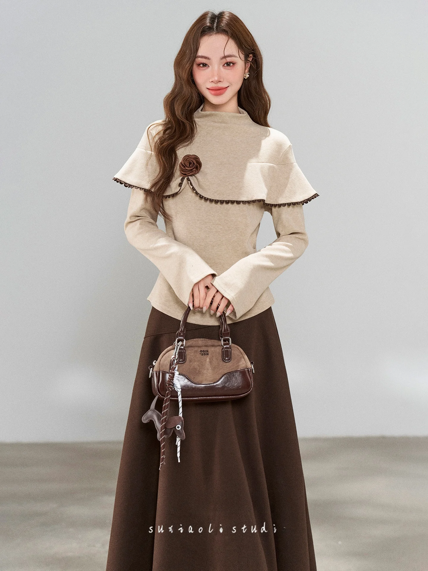 

Korean Sle f High Collar Cowl Ne Knitwear Sweater And Skirt Set for Women Autumn Winter New Arrival Casual Faion