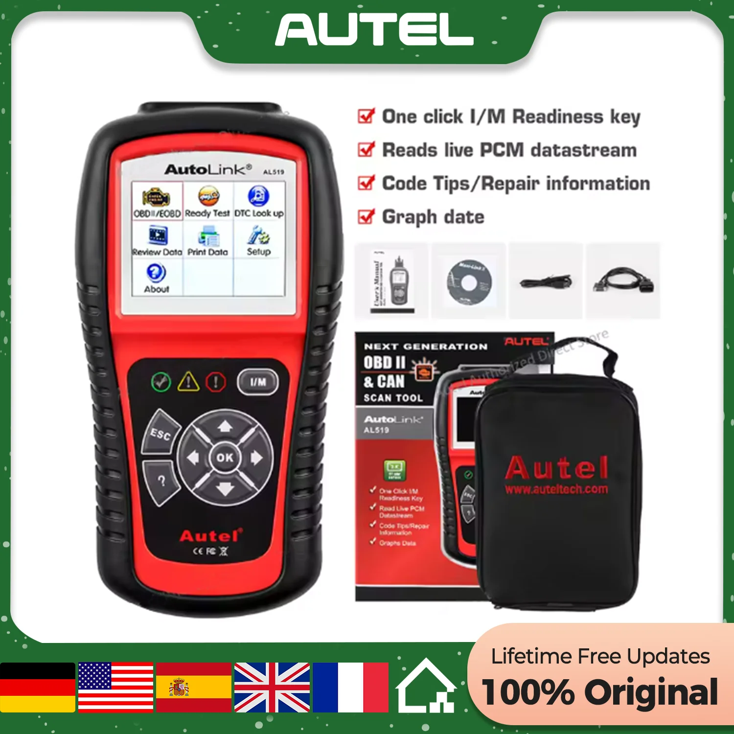 

Autel AL619 AL519 OBD2 сканер автомобильный диагностический инструмент считыватель кодов Automotriz ABS, SRS автомобильный диагностический сканер EOBD инструмент сканирования