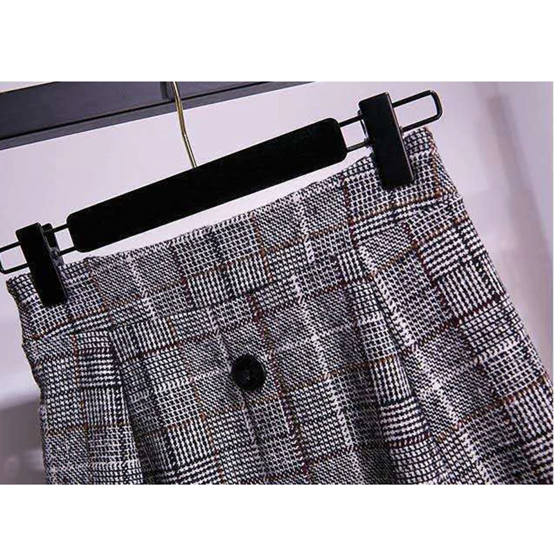 Gonna a trapezio in vita elastica autunno inverno da donna di grandi dimensioni Gonne donna Faldas Jupe Gonne medio-lunghe scozzesi retrò coreane Taglia 4XL