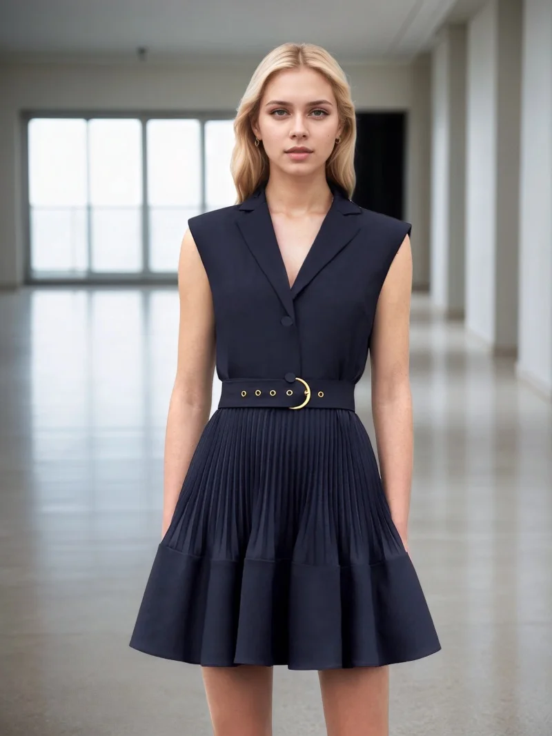 Elegante OL Stijl Mini Jurk Zomer Kleding Vrouwen Mouwloze V-hals Stropdas Riem A-lijn Jurken Avondfeest Slanke Jurk Gewaad Femme
