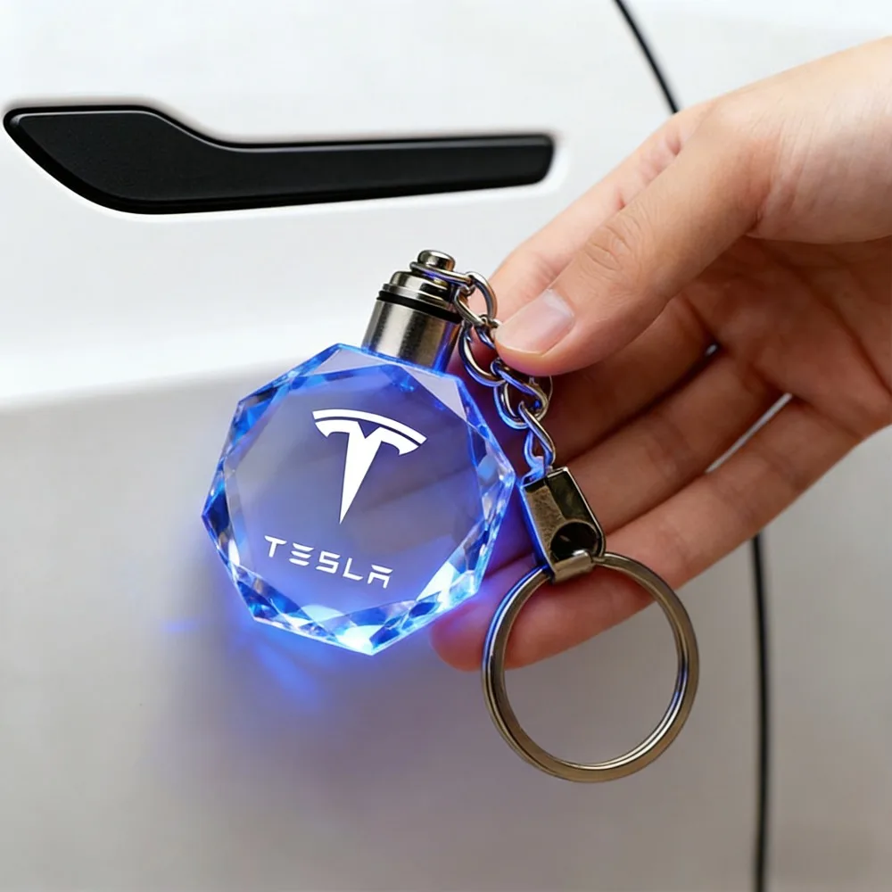 

Car Crystal Keyring LED Light inside Pendant Luminous Accessories Key Case Holder for Tesla Model 3 Model S Model X Model Y